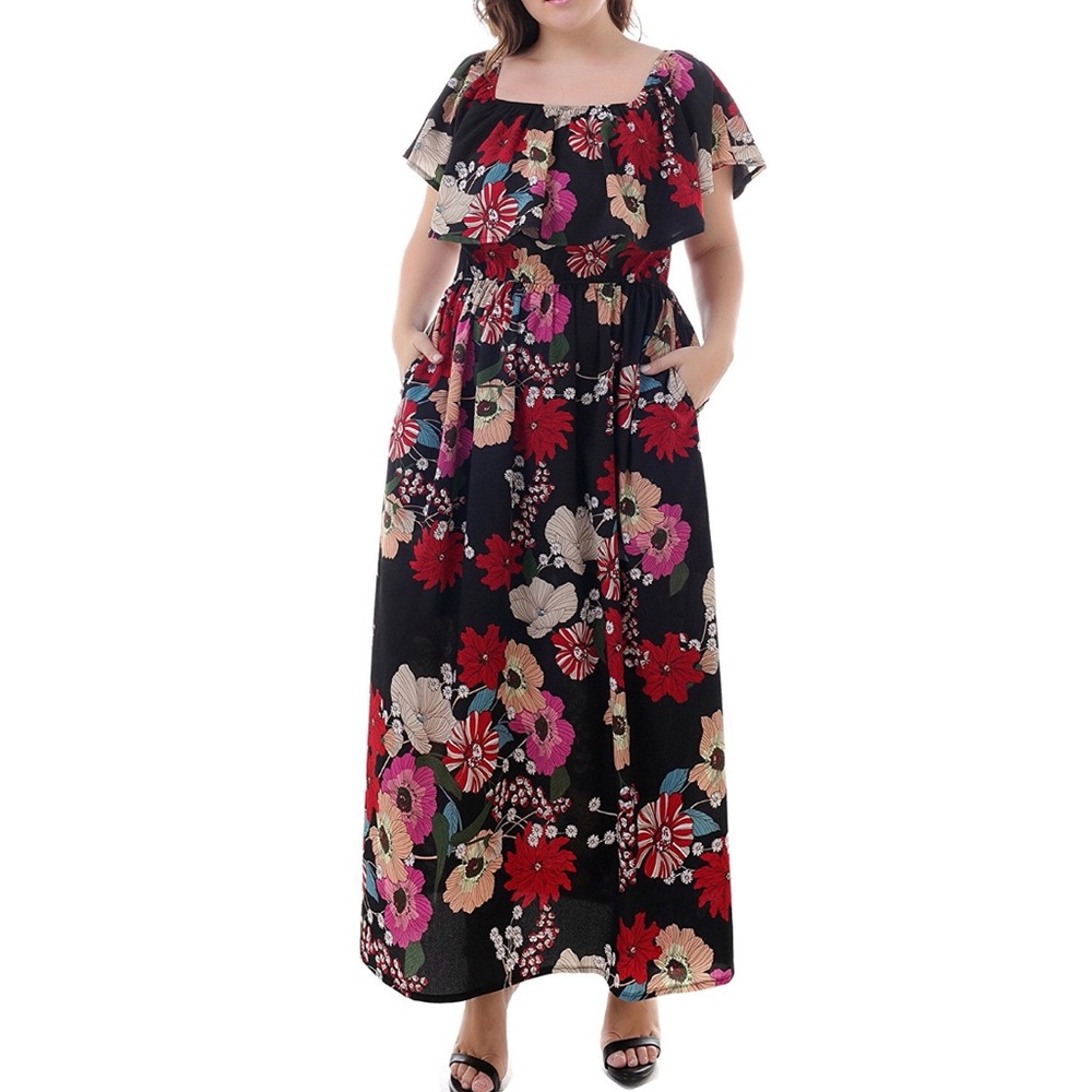 🌺Plus Size Floral 2-in-1 Ruffle Maxi Dress, 14-20 - Picture 2 of 7